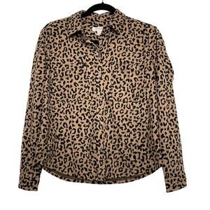 Beachlunchlounge Button Shirt Jacket Women Tan And Black Animal Print New XS